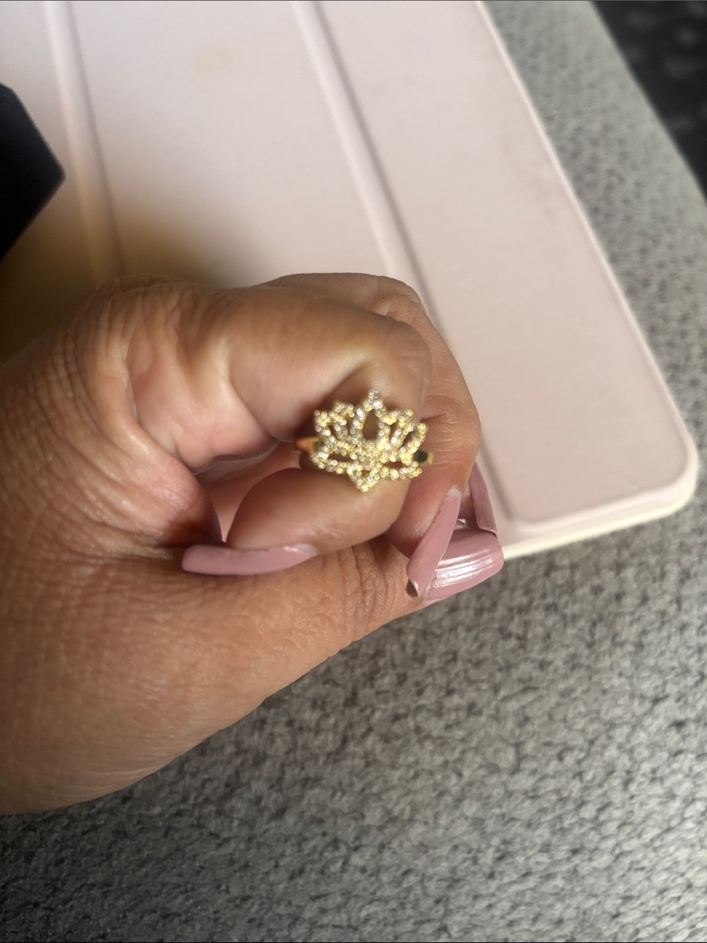 Gold-tone Crystal Lotus flower Ring - Women Jewelry adjustable